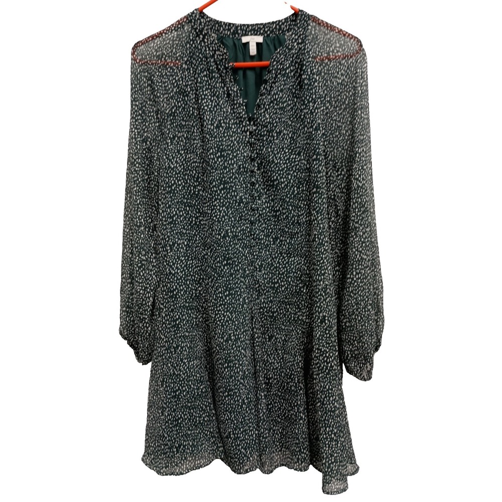 Joie BOHO Mini Dress Womens Medium Green Polka Dot‎ Balloon Sleeve Coquette